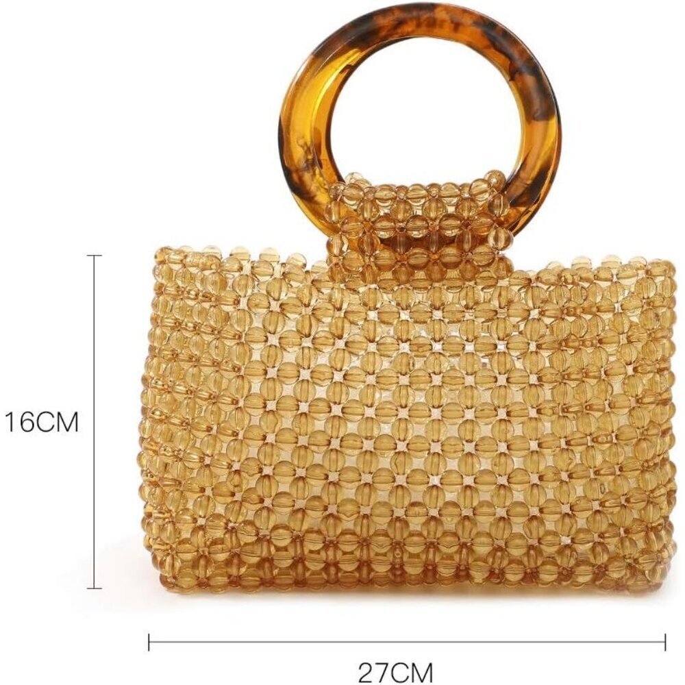 Women's Brown Colored Transparent Beaded Acrylic Evening Handmade Handbag - Picture 8 of 9